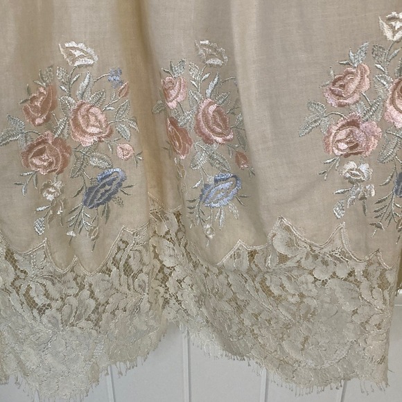 VTG‎ Nancy Crystal Cream Linen Embroidered Lace Trim Pleated Skirt Size 10 Fairy - Picture 2 of 13